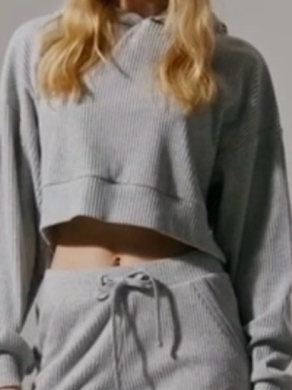 ALO Ribbed Cropped Hoodie Gray M